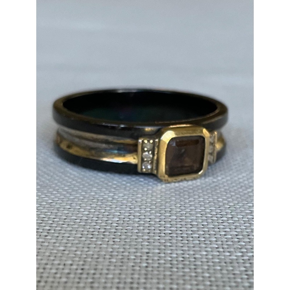 BGE Bradford Gold Exchange 925 Sterling Silver black enamel ring band size 15